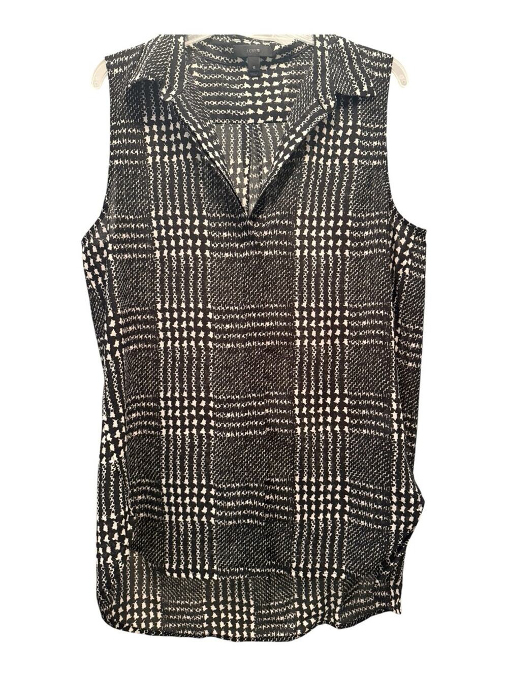 J.Crew Black & White Plaid Sleeveless Blouse Size 12 Quiet Luxury Old Money